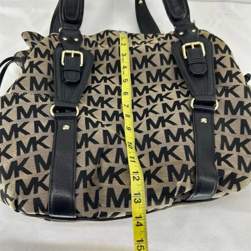 Vintage Michael Kors Monogram Tote Bag Black Beige Women's Shoulder - Picture 12 of 14